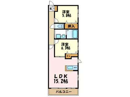 メゾン・リヴ・クレールI(2LDK/3階)の間取り写真