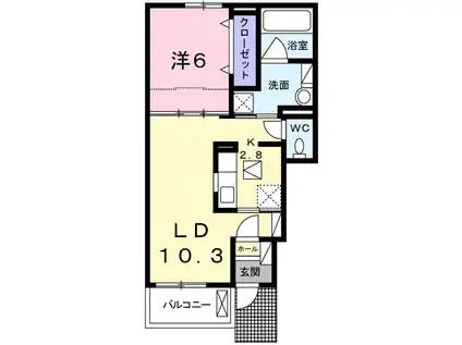 ベレ・エグゼ(1LDK/1階)の間取り写真