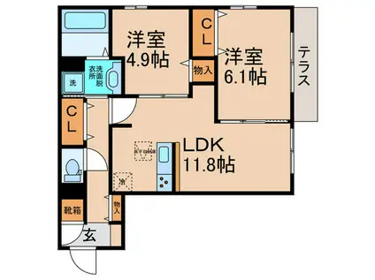 グリーンコート鷹合(2LDK/3階)の間取り写真