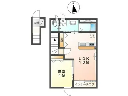 ブラウニーグリーン(1LDK/2階)の間取り写真