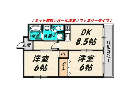 東洋プラザ京阪野江(2DK/2階)の間取り写真