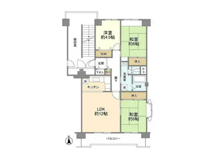 光が丘パークタウンゆりの木通北4号棟(3LDK/4階)の間取り写真