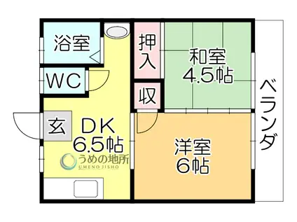 ファミリーハイツ津福 C(2DK/1階)の間取り写真
