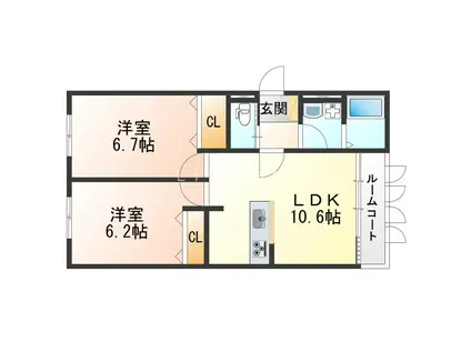 神戸市垂水区東垂水アパート南棟(2LDK/2階)の間取り写真