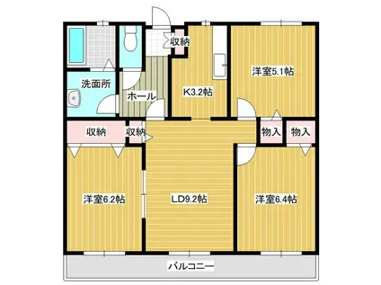 メゾンベール(3LDK/1階)の間取り写真