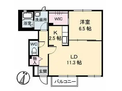 クレール六反 VII棟(1LDK/1階)の間取り写真