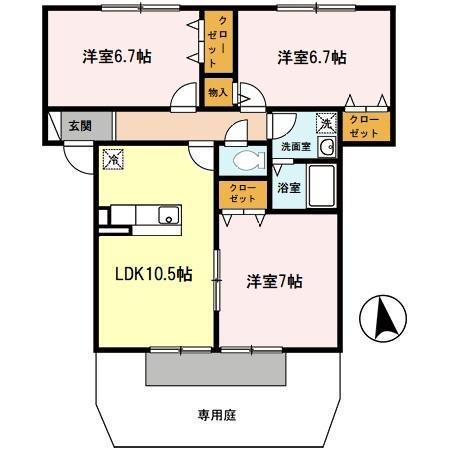 ソレイユ細江(3LDK/1階)の間取り写真