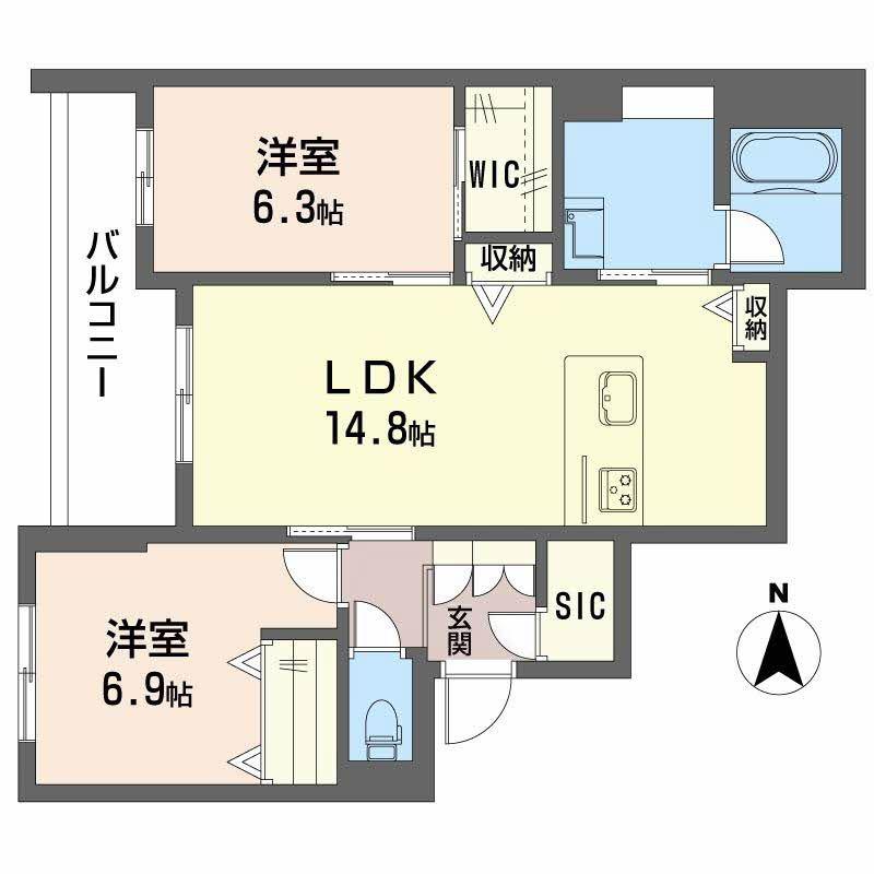 シャーメゾン西大寺南(2LDK/2階)の間取り写真