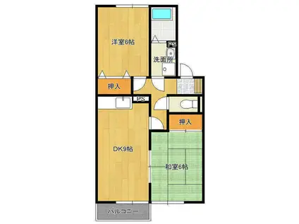 ヴィラ土浦(2DK/2階)の間取り写真