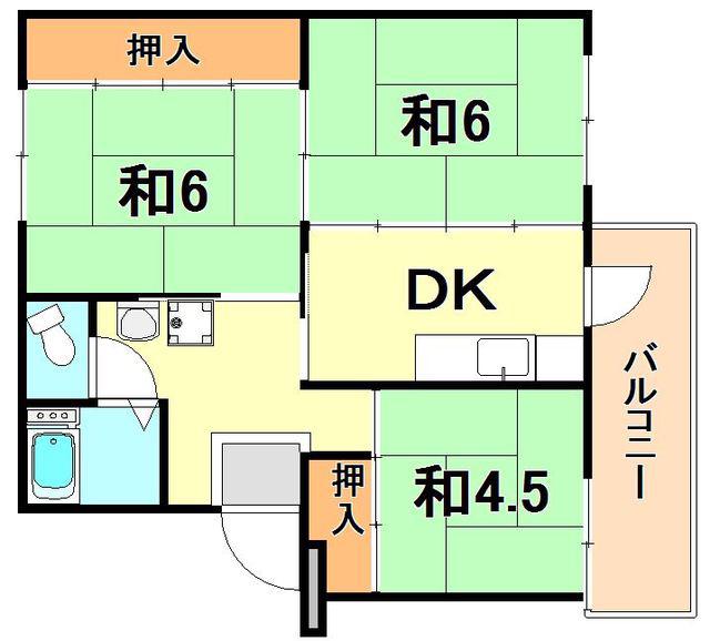山陽電鉄本線 滝の茶屋駅 徒歩23分 5階建 築56年(3DK/3階)の間取り写真