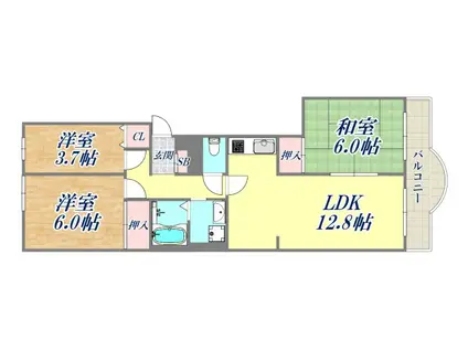 コスモハイツ瑞ヶ丘A棟(3LDK/3階)の間取り写真