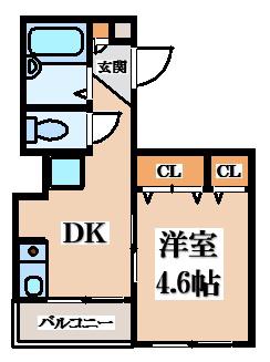 サンシャイン八戸ノ里(1DK/2階)の間取り写真