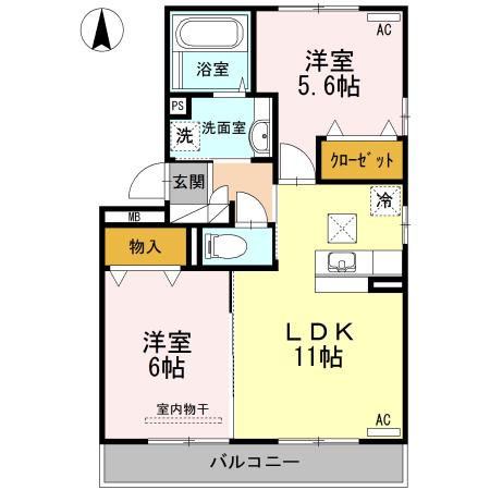 ウエスト ヴィレッジI(2LDK/1階)の間取り写真