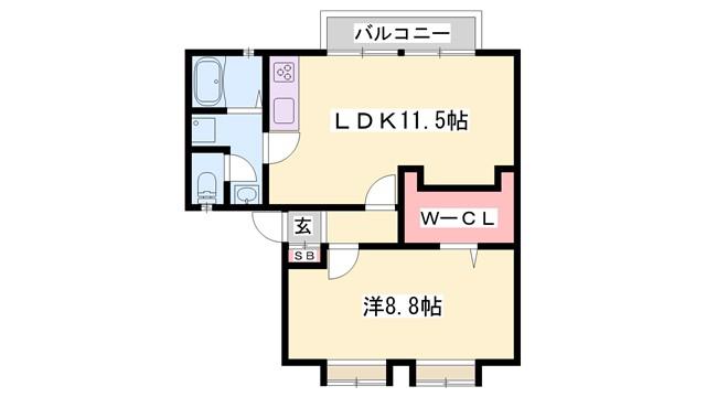 コンフォート社B棟(1LDK/2階)の間取り写真