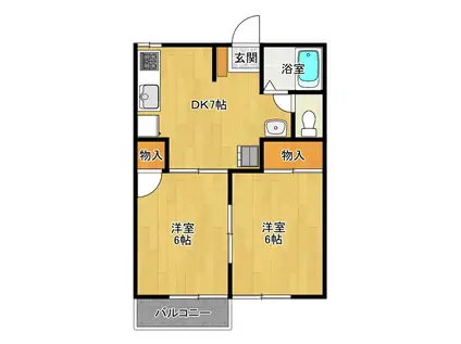 コーポきぬ A(2DK/2階)の間取り写真