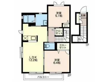 エスポワール(2LDK/2階)の間取り写真
