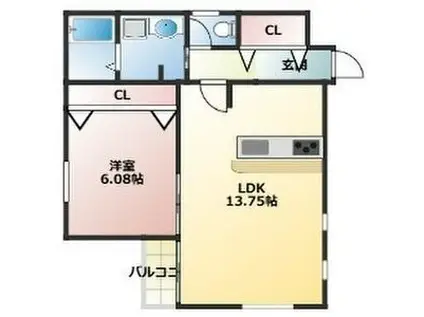 ダ・ヴィンチ吹上(1LDK/1階)の間取り写真