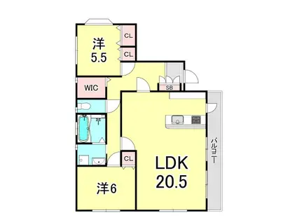 フェリッツ上甲子園(2LDK/3階)の間取り写真