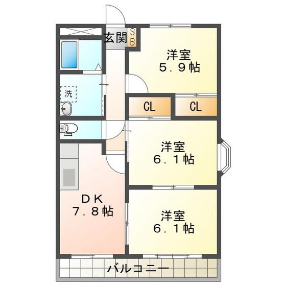 ブルースカイマンション(3DK/1階)の間取り写真