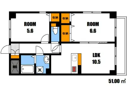 ホグワーツ(2LDK/2階)の間取り写真