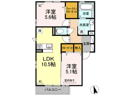 ソレイユ ルヴァン B棟(2LDK/2階)の間取り写真