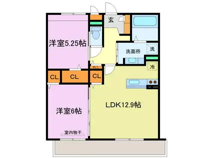 セジュール芹川(2LDK/3階)の間取り写真