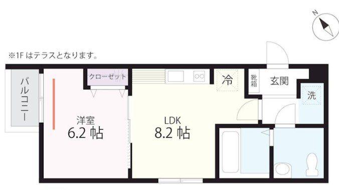 QUIET CRAB HOUSE MIX山手(1LDK/1階)の間取り写真