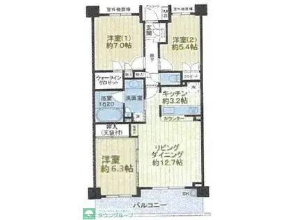 ディーレスティア武蔵浦和(3LDK/4階)の間取り写真