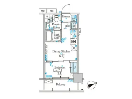 パークアクシス芝浦キャナル(1DK/2階)の間取り写真