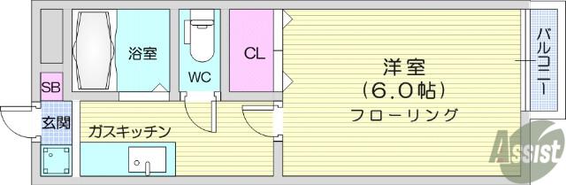 ソレアード六丁目(1K/2階)の間取り写真