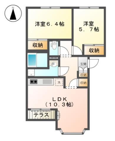 ウィンド・ヴィレッジI(2LDK/1階)の間取り写真