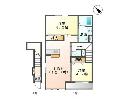 ディアコート桜(2LDK/2階)の間取り写真