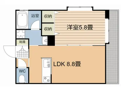ドリーム鴨池(1LDK/2階)の間取り写真