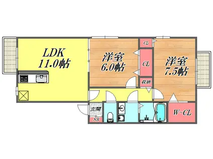 チェリーブロッサム(2LDK/2階)の間取り写真
