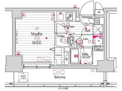 グランド・ガーラ立川(1K/14階)の間取り写真