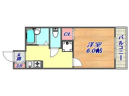 ハッピーコート甲南山手(1K/2階)の間取り写真