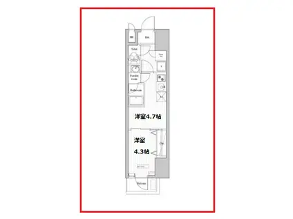 エイチエフ両国レジデンスイースト(1DK/2階)の間取り写真