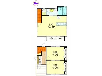 ＪＲ宇都宮線 久喜駅 徒歩9分 2階建 築10年(2LDK/1階)の間取り写真