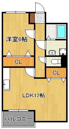 ダイヤモンドライフ(1LDK/4階)の間取り写真