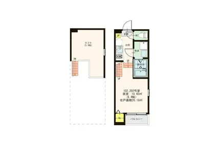 ハーモニーテラス千早(1K/2階)の間取り写真