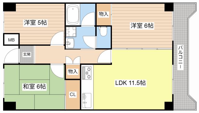 コーポ菱苑(3LDK/3階)の間取り写真