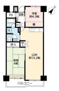 UR武庫川 4号棟(2LDK/11階)の間取り写真