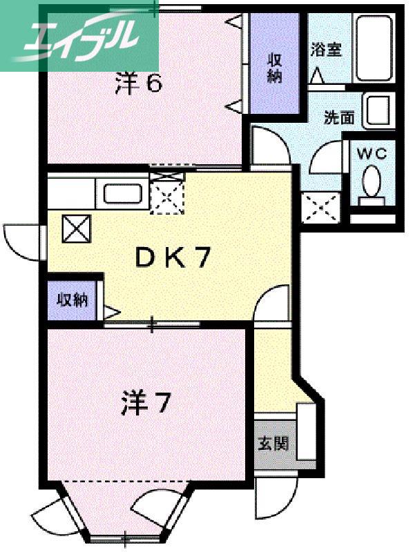 クレストハイムC(2DK/1階)の間取り写真