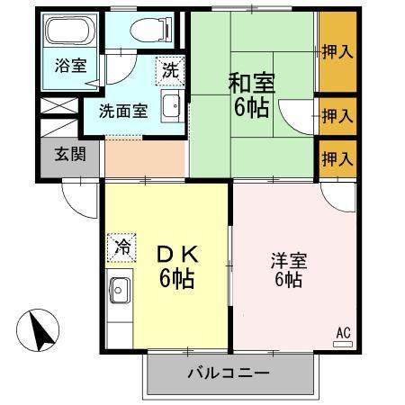 アルカサールI棟(1LDK/2階)の間取り写真