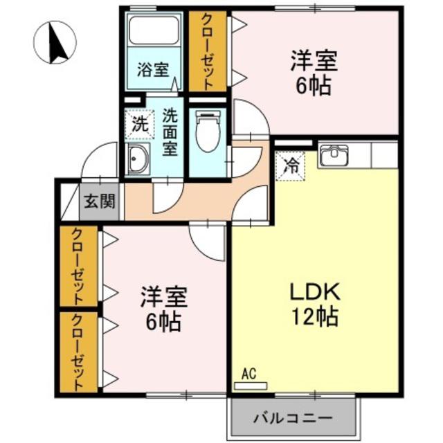 ウイズユー A棟(2LDK/2階)の間取り写真