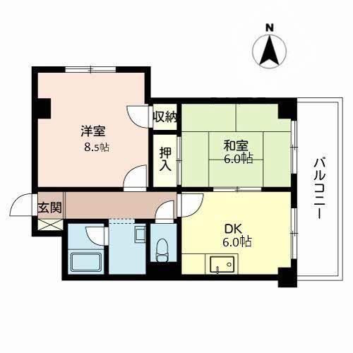 グロウブ東翠園(2DK/3階)の間取り写真