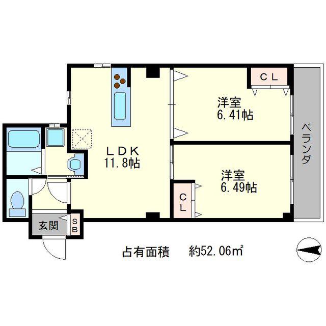 グリーンヒル北山通(2LDK/2階)の間取り写真