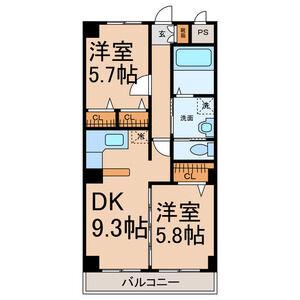 クレセール松岡Ⅱ(2DK/3階)の間取り写真