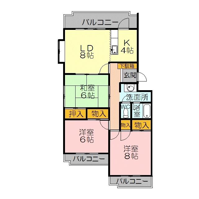 大東マンション(3LDK/4階)の間取り写真