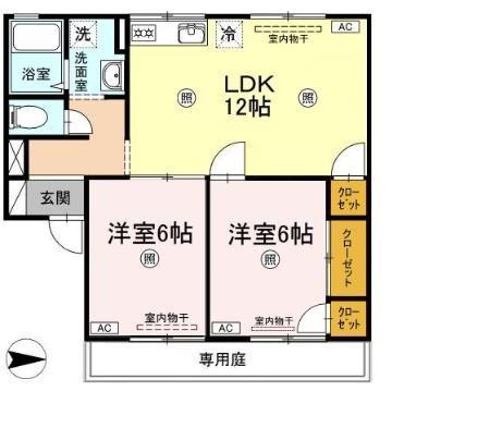 セジュール野山A棟(2LDK/1階)の間取り写真